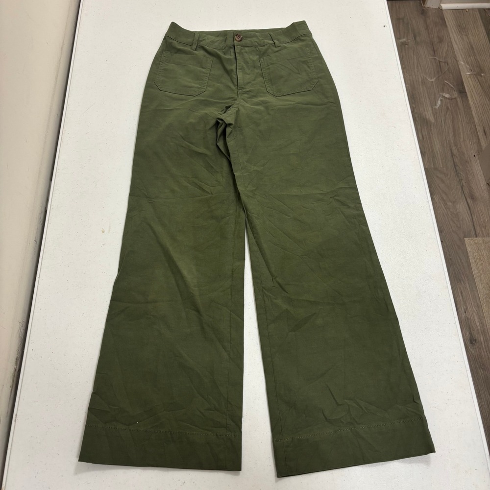 J.Crew Womens Olive Green Wide Leg Cotton Linen Blend Trousers Size 25P